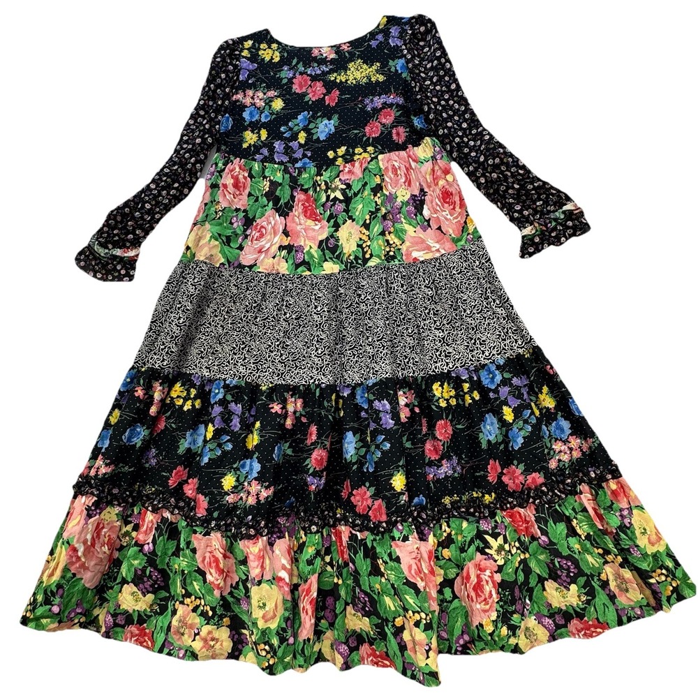 Vintage Made In USA Midi Dress Size 10 Tiered Boho Prairie Cottagecore Malley To